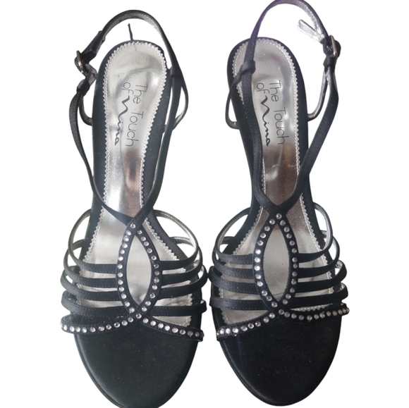 Touch of Nina Shoes - The Touch of Nina Black Strappy Peep Toe Heels with Bling Size 8